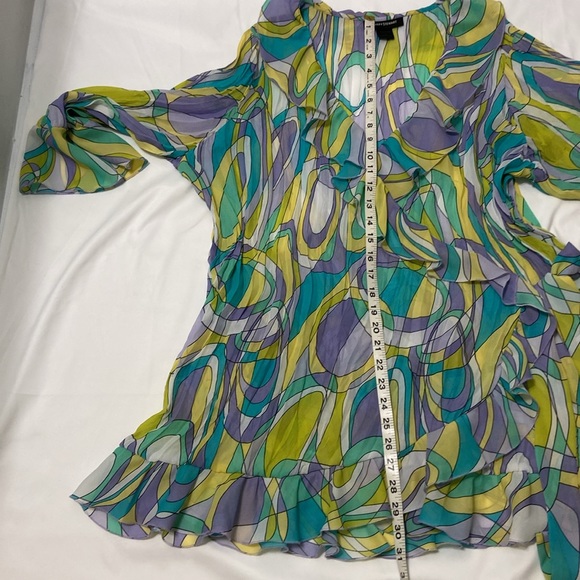 ASHLEY STEWART WOMEN’S SWIRL,PRINTED,PLEATED,WRAPPED,CHIFFON TOP. SIZE-16 - Picture 7 of 12